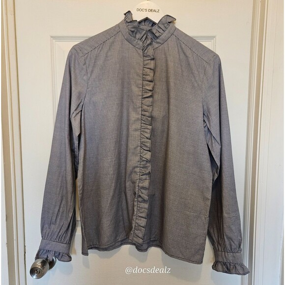 Bonpoint Button Up Bree Blouse Long-Sleeve Gingham Navy and White Women's Medium - Picture 1 of 4